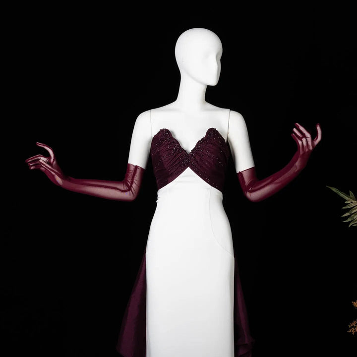 DreamyVow Wine White sequin strapless satin Evening Dress Prom Dress SS605