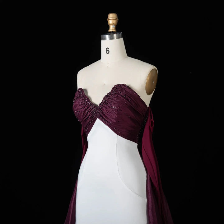 DreamyVow Wine White sequin strapless satin Evening Dress Prom Dress SS605