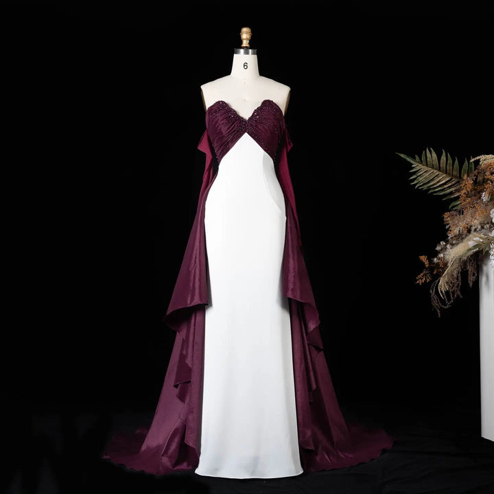 DreamyVow Wine White sequin strapless satin Evening Dress Prom Dress SS605