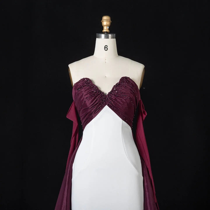 DreamyVow Wine White sequin strapless satin Evening Dress Prom Dress SS605