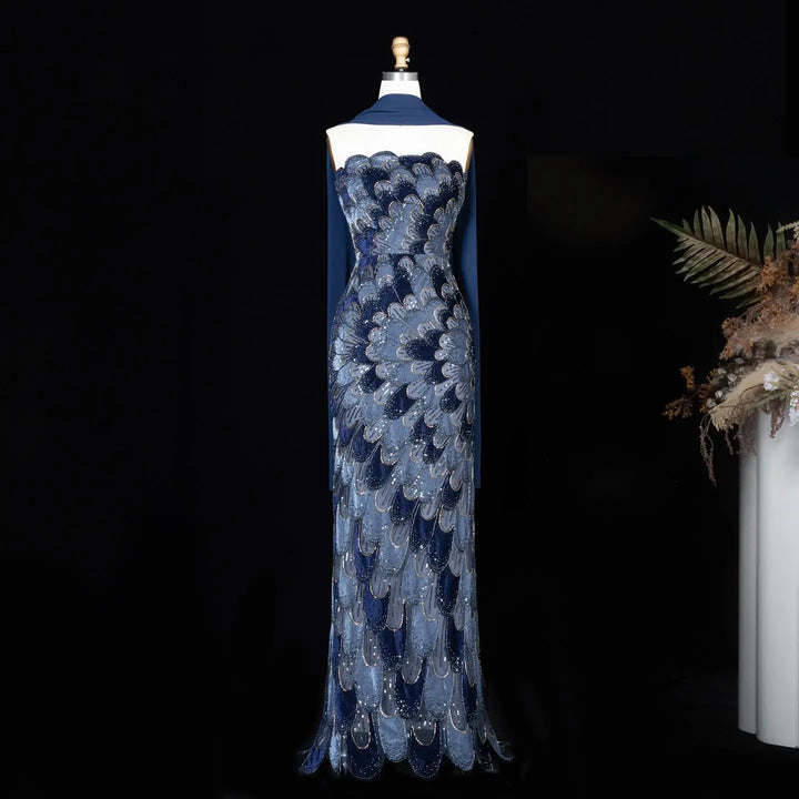 DreamyVow Navy Blue floral beaded strapless mermaid Evening Dress Prom Dress SS617
