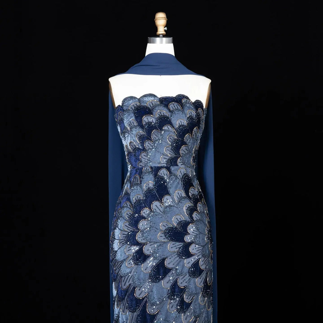 DreamyVow Navy Blue floral beaded strapless mermaid Evening Dress Prom Dress SS617