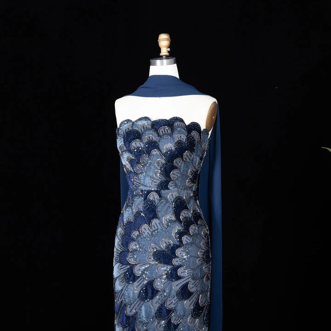 DreamyVow Navy Blue floral beaded strapless mermaid Evening Dress Prom Dress SS617