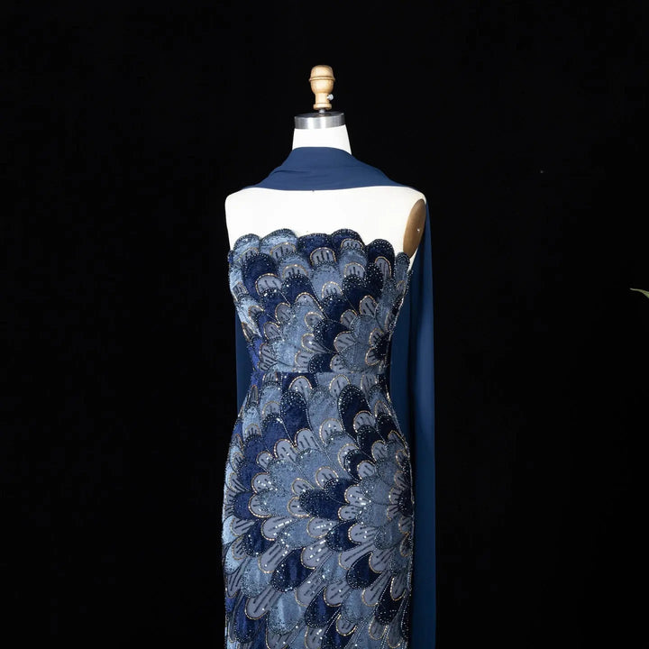 DreamyVow Navy Blue floral beaded strapless mermaid Evening Dress Prom Dress SS617