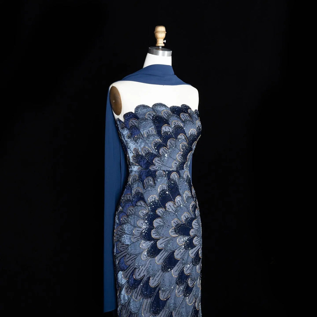 DreamyVow Navy Blue floral beaded strapless mermaid Evening Dress Prom Dress SS617