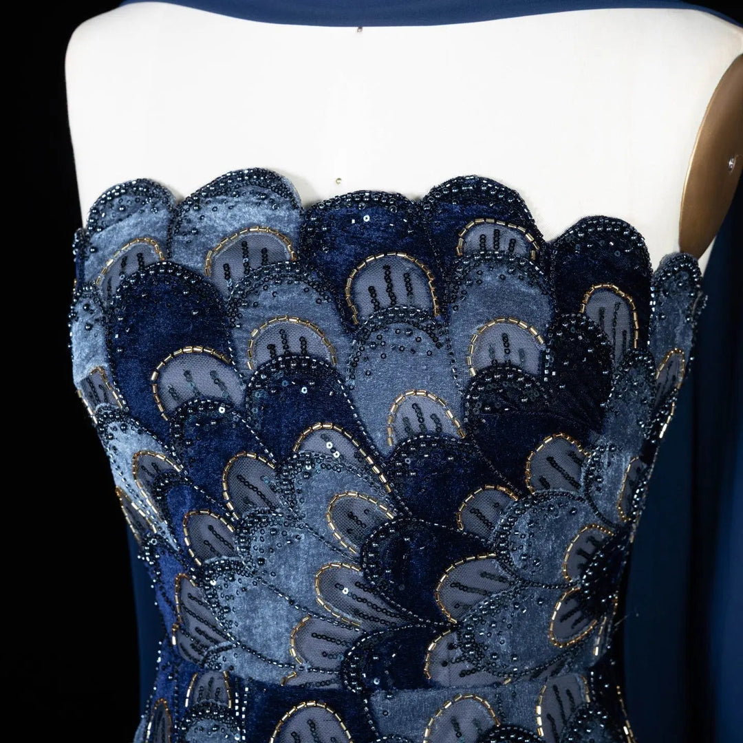 DreamyVow Navy Blue floral beaded strapless mermaid Evening Dress Prom Dress SS617