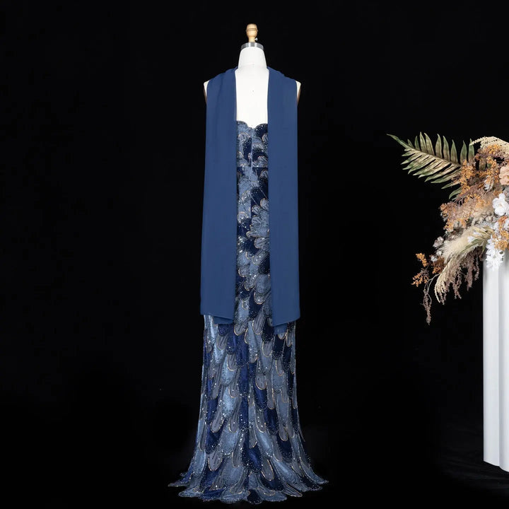 DreamyVow Navy Blue floral beaded strapless mermaid Evening Dress Prom Dress SS617
