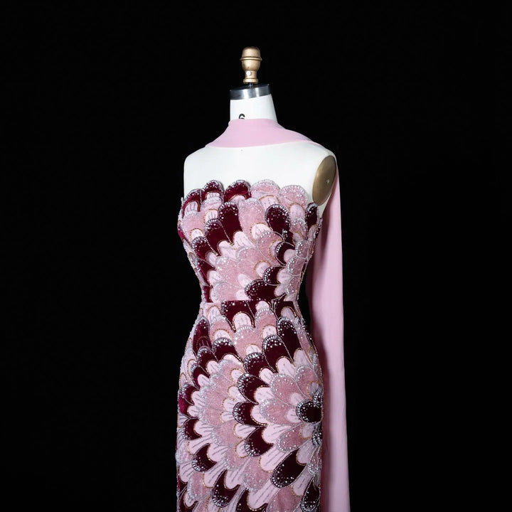 DreamyVow Pink floral beaded strapless mermaid Evening Dress Prom Dress SS617