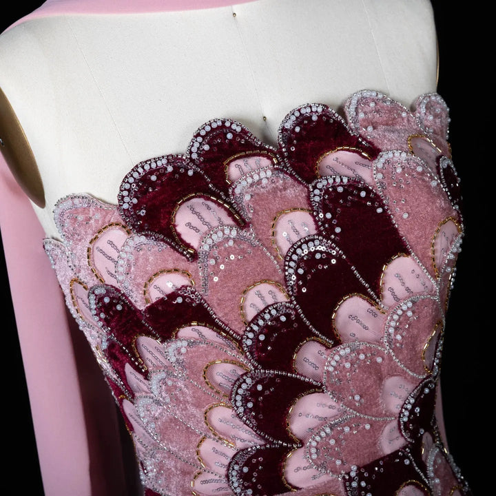 DreamyVow Pink floral beaded strapless mermaid Evening Dress Prom Dress SS617
