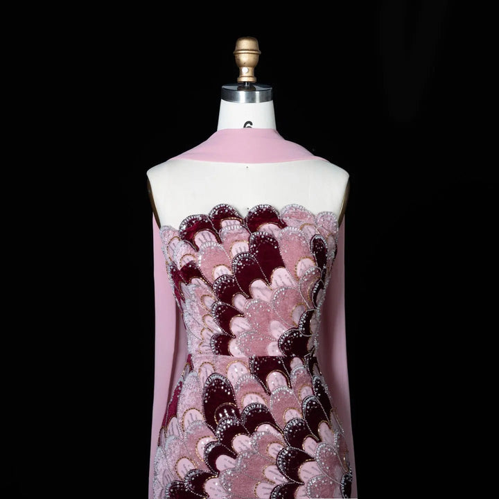 DreamyVow Pink floral beaded strapless mermaid Evening Dress Prom Dress SS617