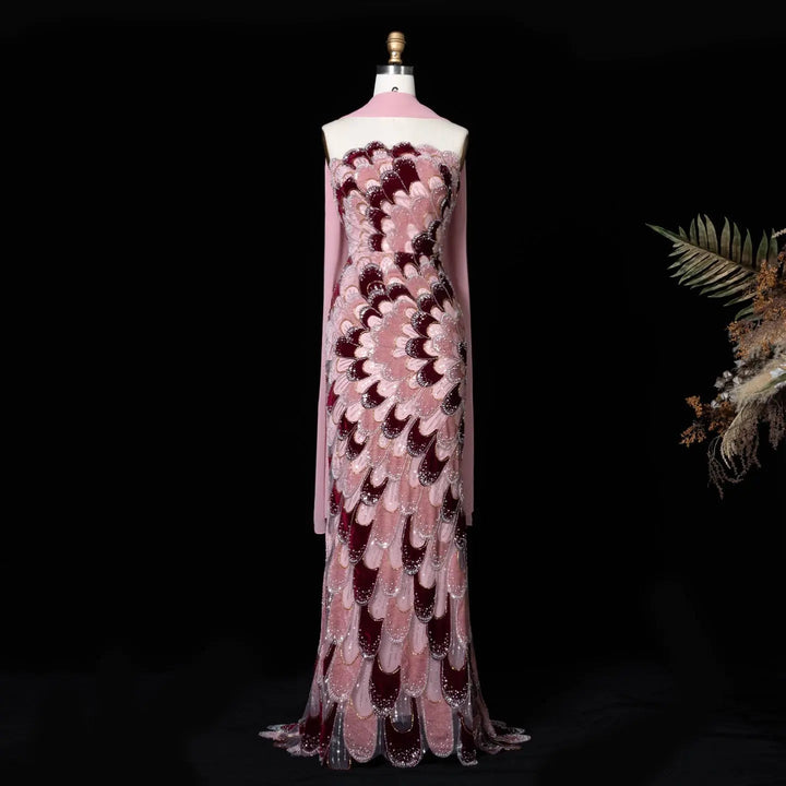 DreamyVow Pink floral beaded strapless mermaid Evening Dress Prom Dress SS617