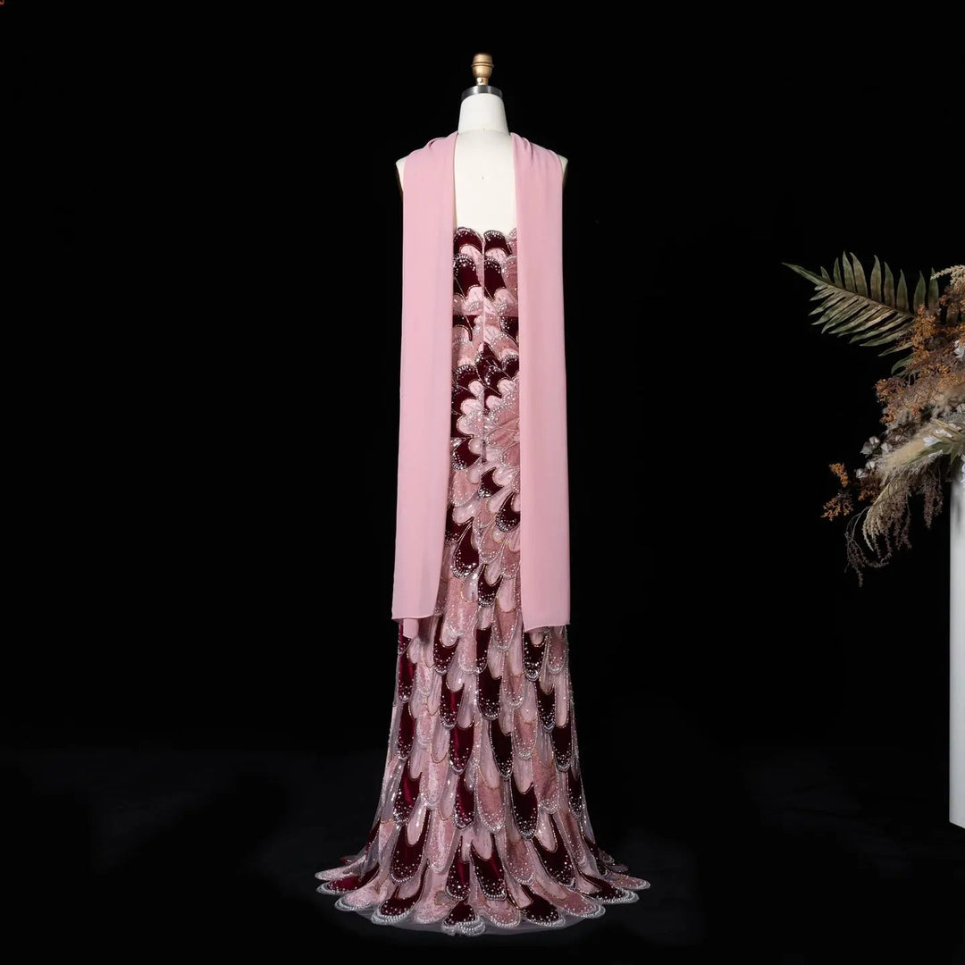 DreamyVow Pink floral beaded strapless mermaid Evening Dress Prom Dress SS617