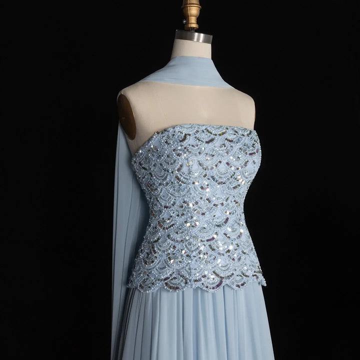 DreamyVow SS651 light blue beaded strapless evening dress back bodice detail