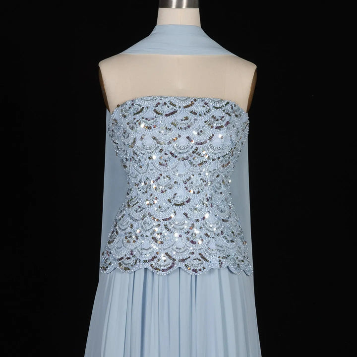 DreamyVow SS651 light blue beaded strapless evening dress back detail