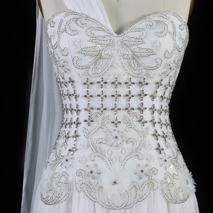 Elegant Blush Pink Beaded Evening Dress with Cape SS285