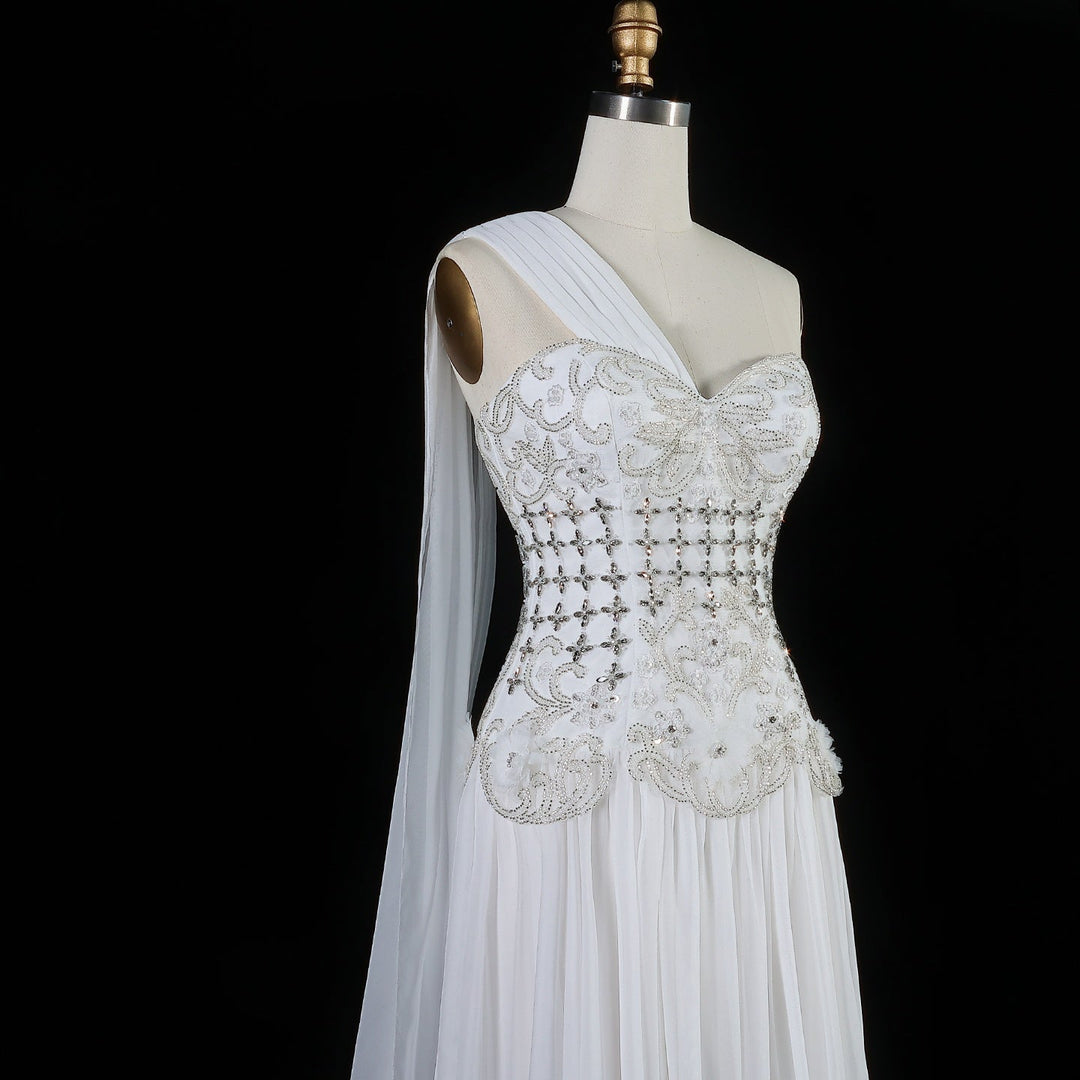 Elegant Blush Pink Beaded Evening Dress with Cape SS285