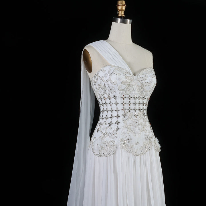 Elegant Blush Pink Beaded Evening Dress with Cape SS285