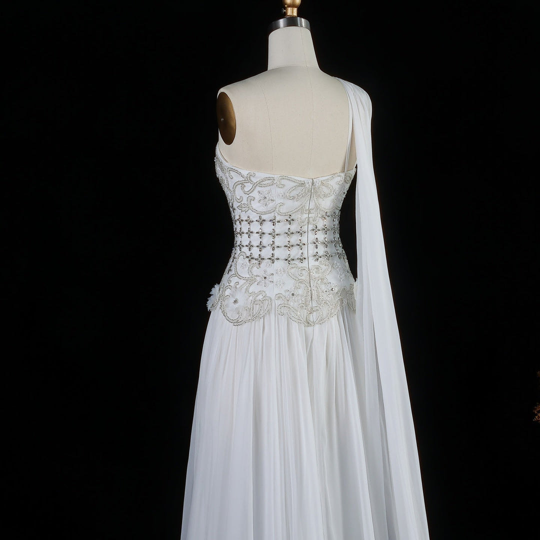 Elegant Blush Pink Beaded Evening Dress with Cape SS285