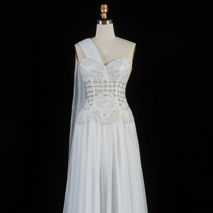 Elegant Blush Pink Beaded Evening Dress with Cape SS285