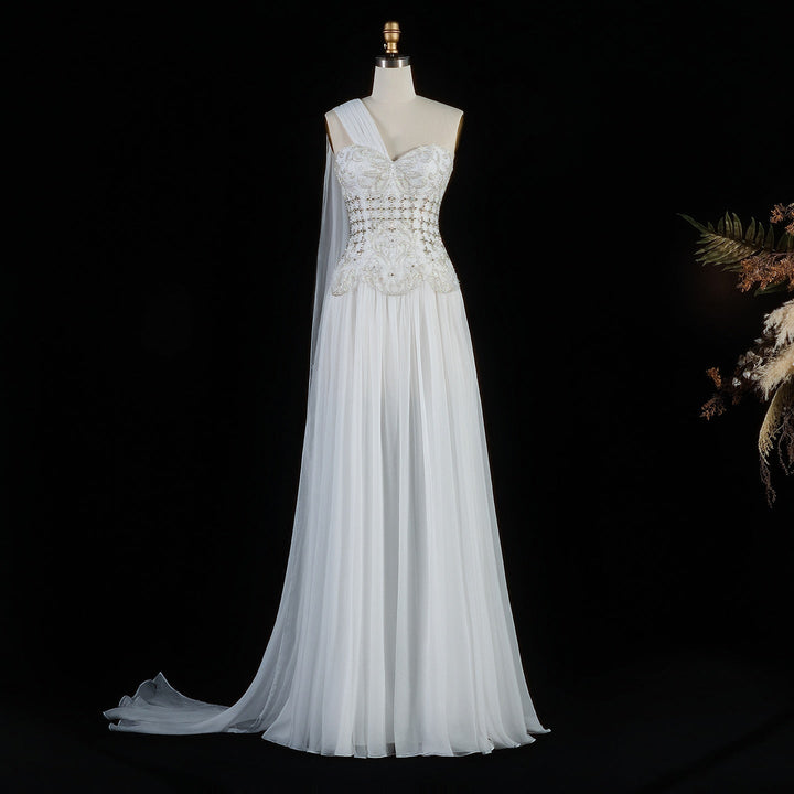 Elegant Blush Pink Beaded Evening Dress with Cape SS285
