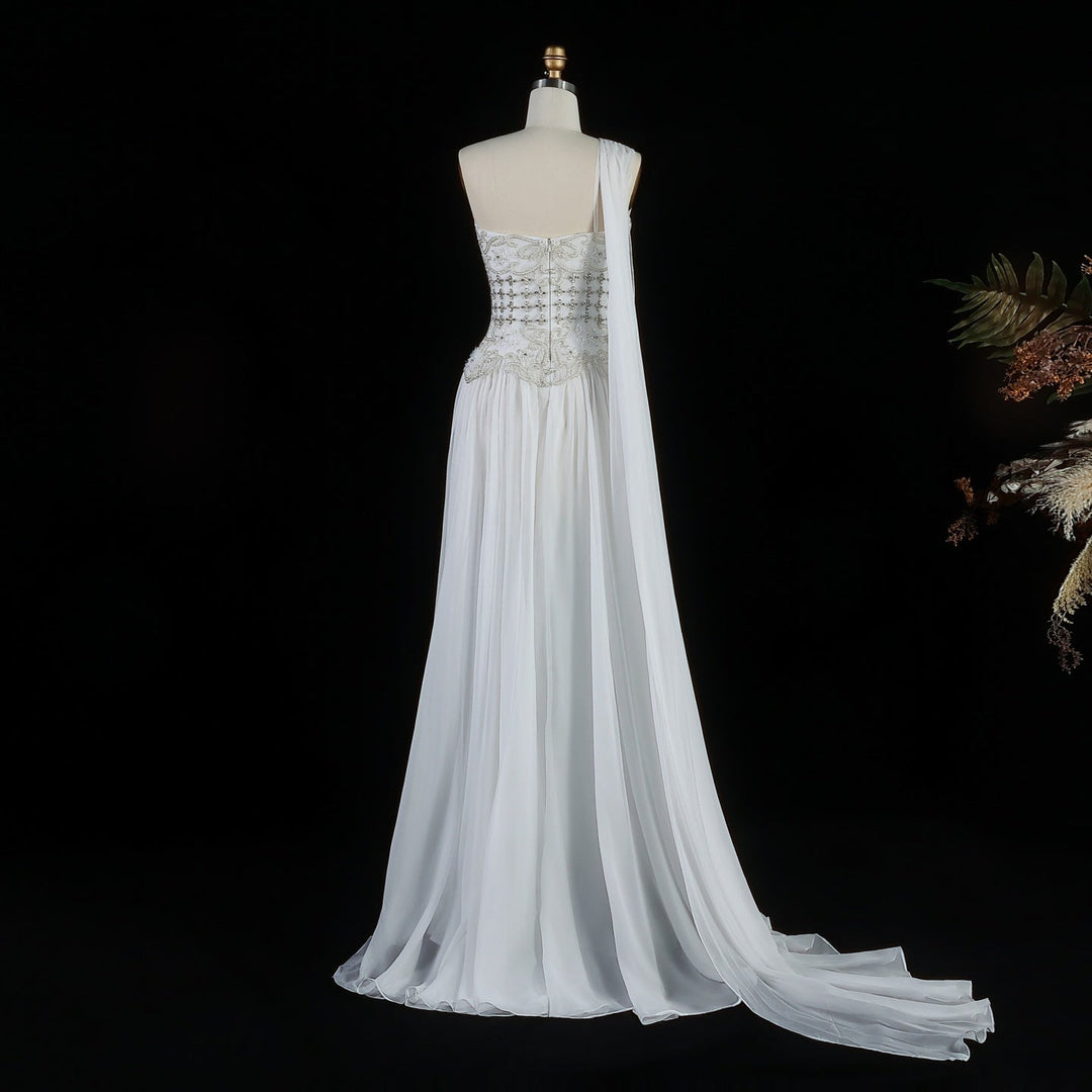 Elegant Blush Pink Beaded Evening Dress with Cape SS285