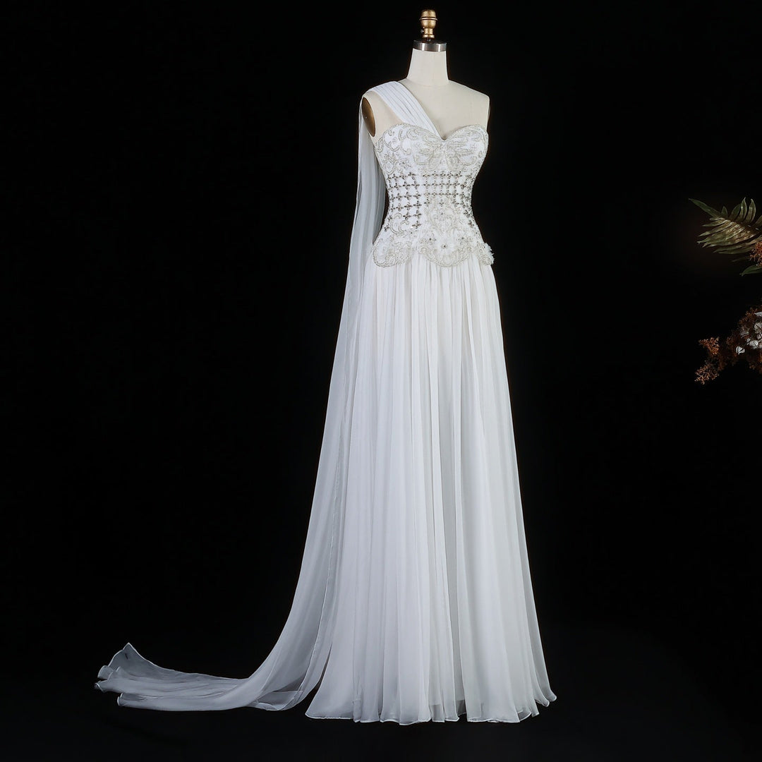 Elegant Blush Pink Beaded Evening Dress with Cape SS285