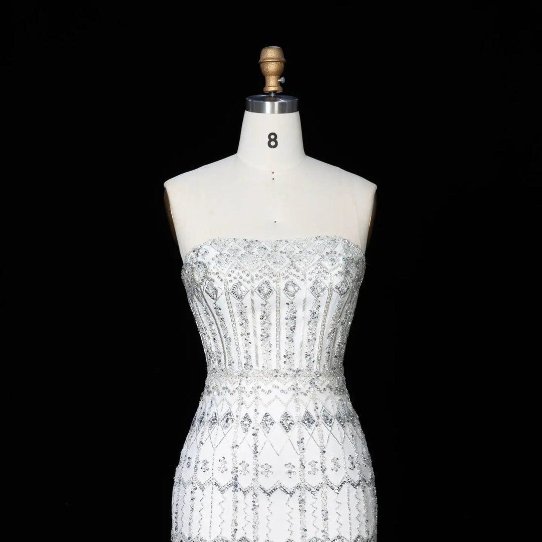 Arabic White Luxury Dubai Mermaid Evening Dress with Cap Sleeves SS291