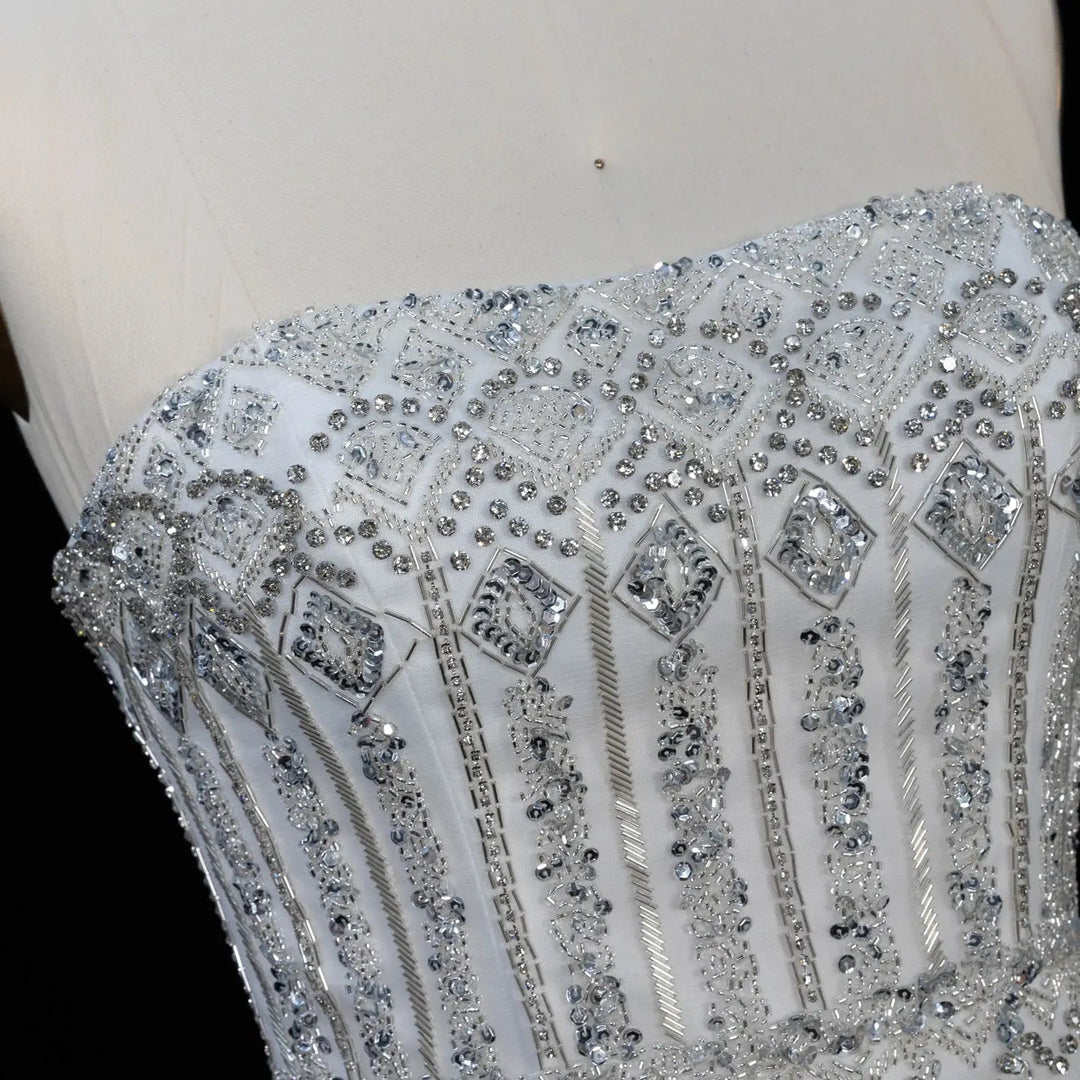 Arabic White Luxury Dubai Mermaid Evening Dress with Cap Sleeves SS291