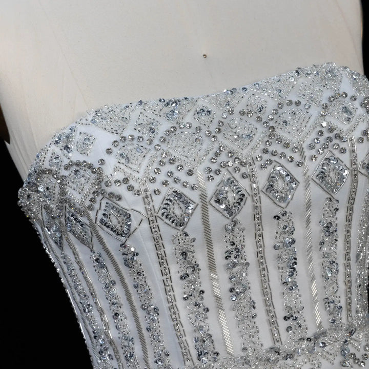 Arabic White Luxury Dubai Mermaid Evening Dress with Cap Sleeves SS291