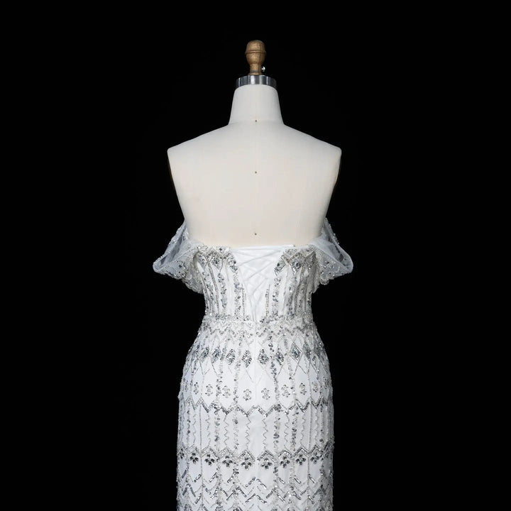 Arabic White Luxury Dubai Mermaid Evening Dress with Cap Sleeves SS291