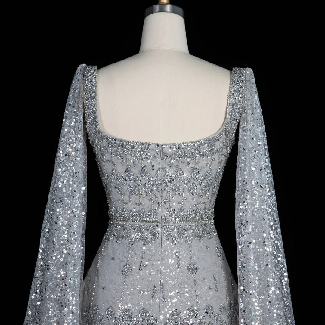 Bling Gray Mermaid Arabic Evening Dress with Cape SS279