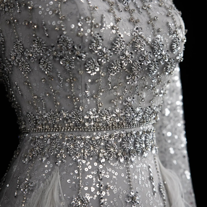 Bling Gray Mermaid Arabic Evening Dress with Cape SS279