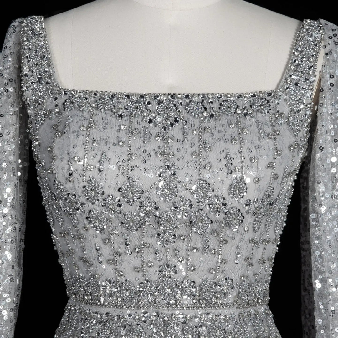 Bling Gray Mermaid Arabic Evening Dress with Cape SS279