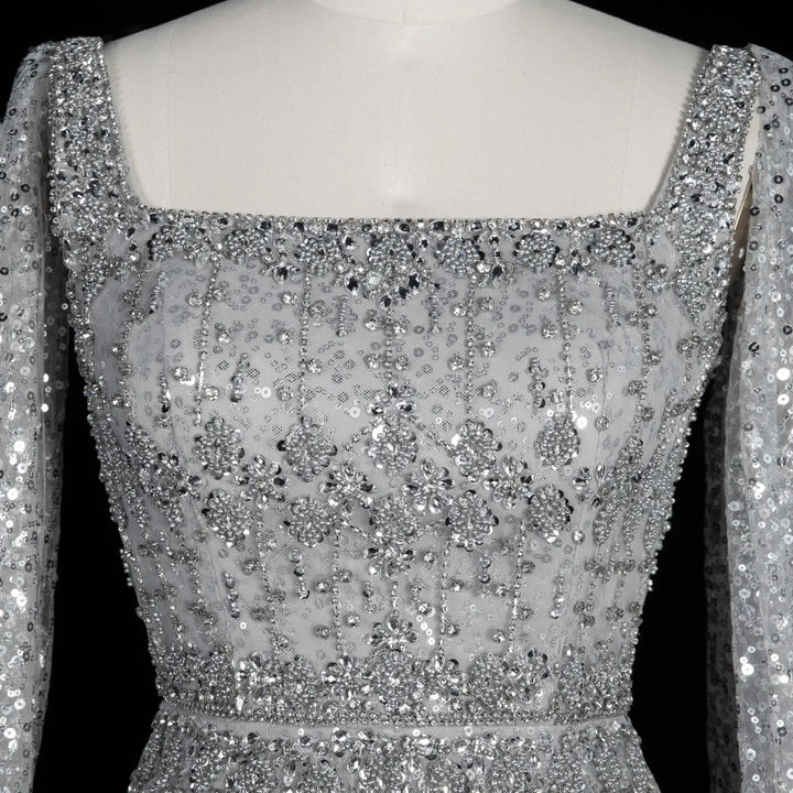 Bling Gray Mermaid Arabic Evening Dress with Cape SS279