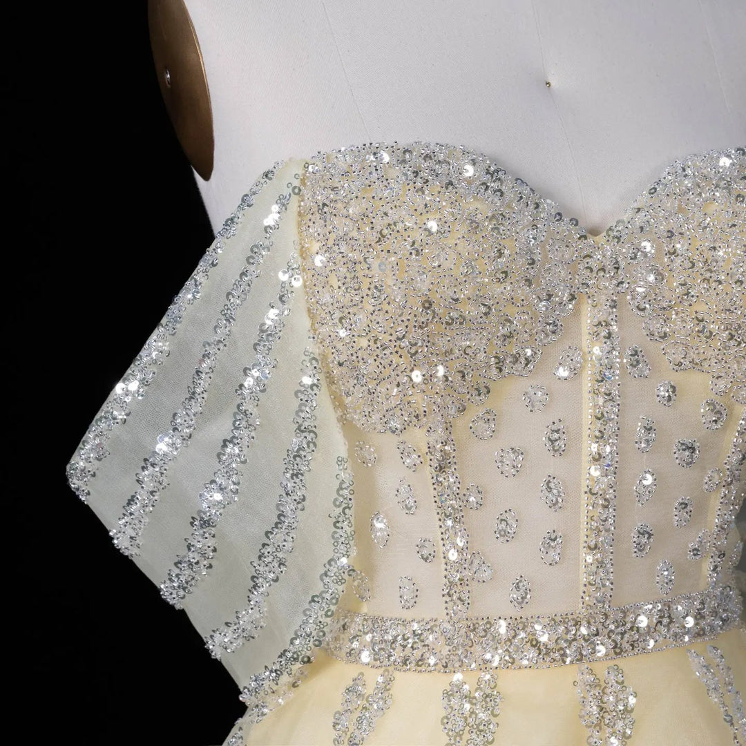Glamorous Pink Strapless Sequin Layered Tulle Evening Dress SS612