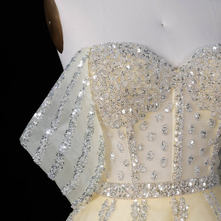 Glamorous Pink Strapless Sequin Layered Tulle Evening Dress SS612