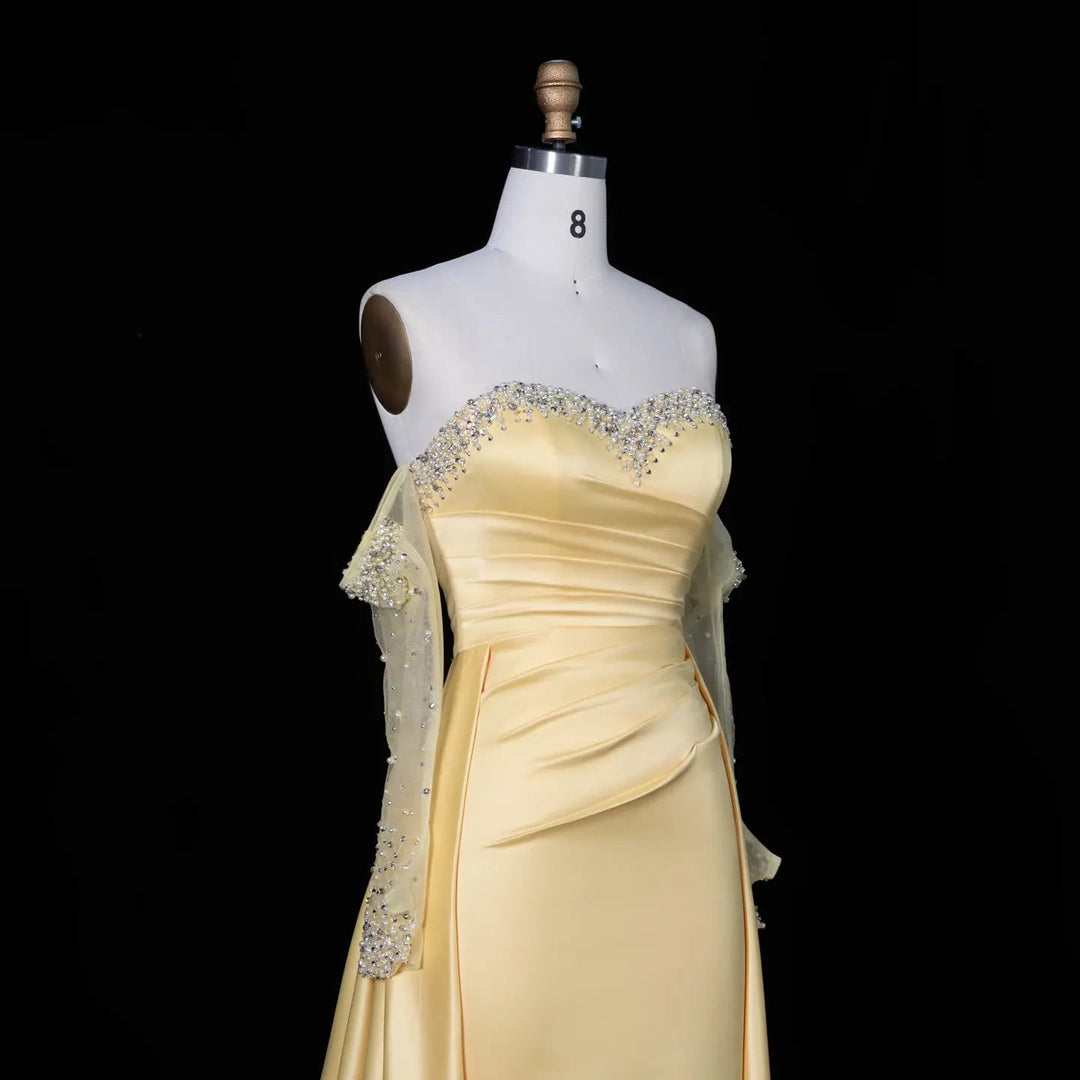 yellow party dresses Luxury Rose Pink One Shoulder Mermaid Evening Dresses for Women Wedding Party High Slit Long Prom Formal Gowns – DreamyVow