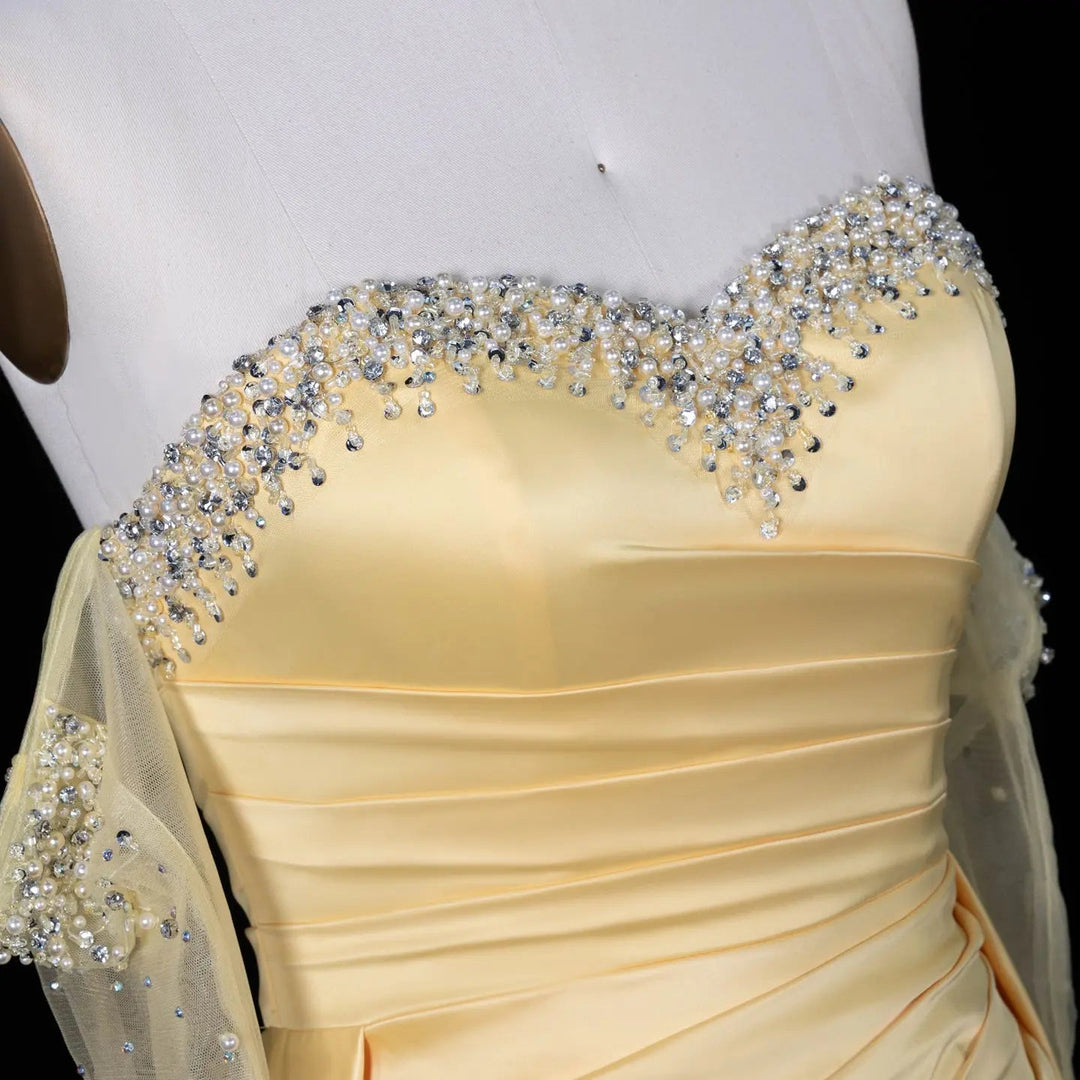 Elegant Sweetheart Yellow Satin Evening Dress SS586