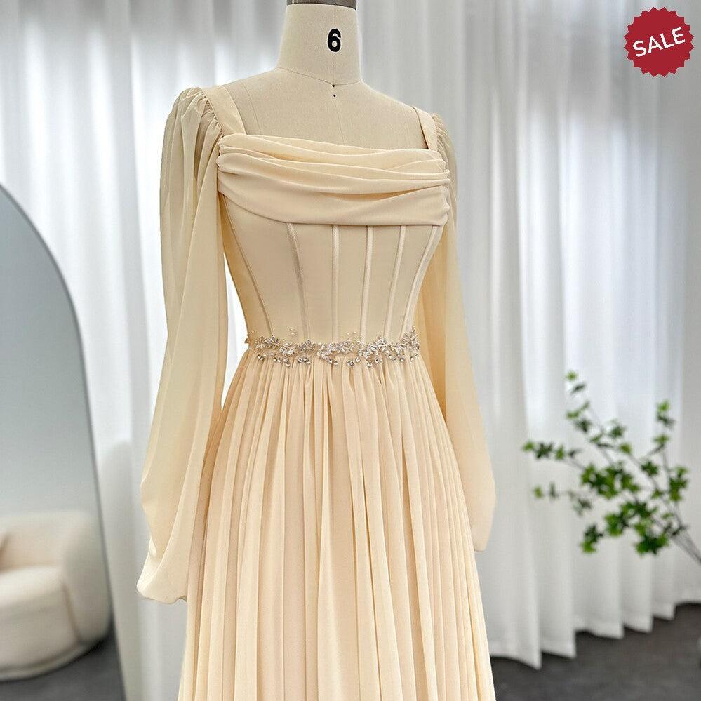 beige formal dress with sleeves Long Sleeve Textured Midi Dress, Beige Abstract – Jolie Moi Retail