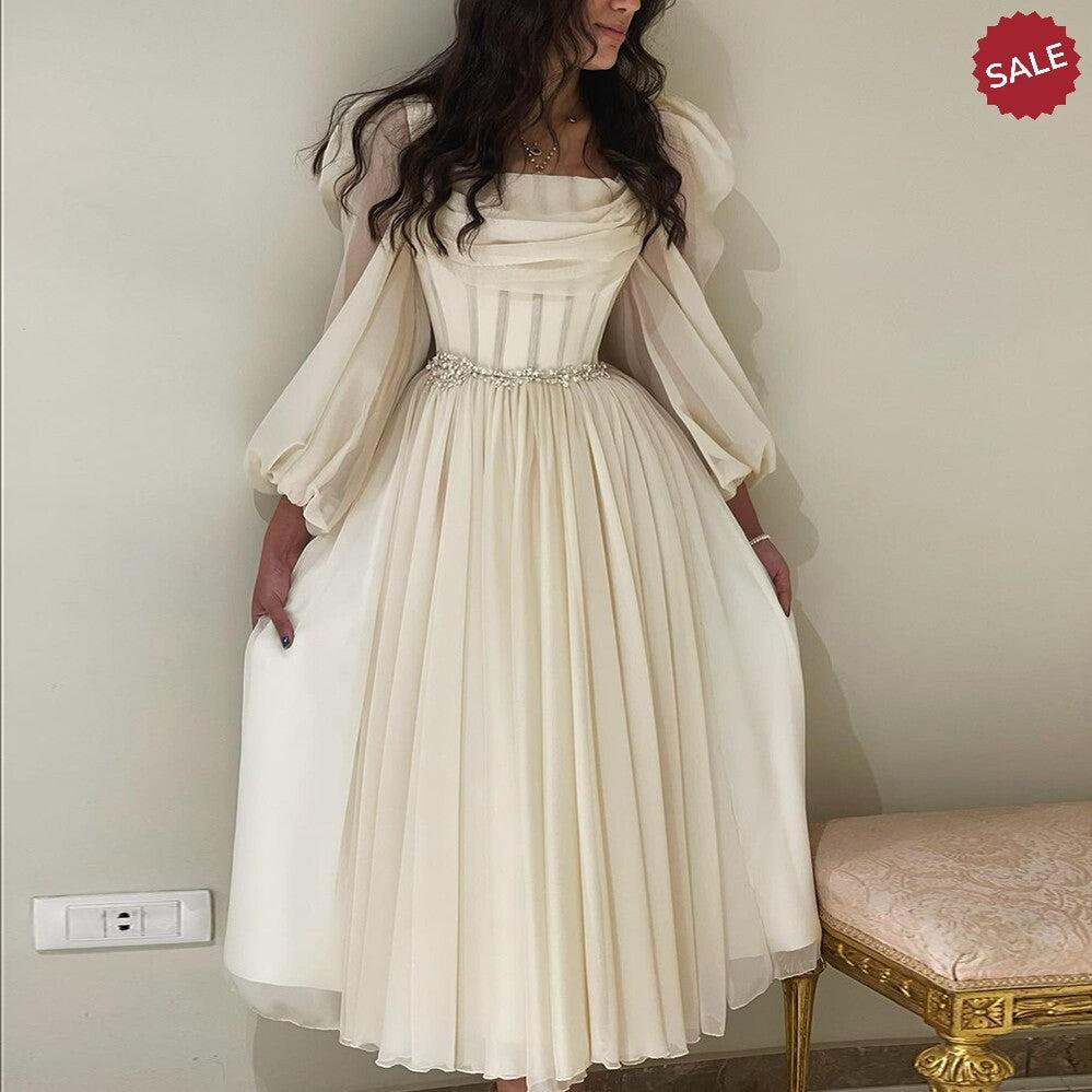tea length beige dress Missacc Vintage Mauve Mother Of The Bride Dresses Elegant Cowl Neck A-Line Tea-Length Mother Of The Bride Dresses