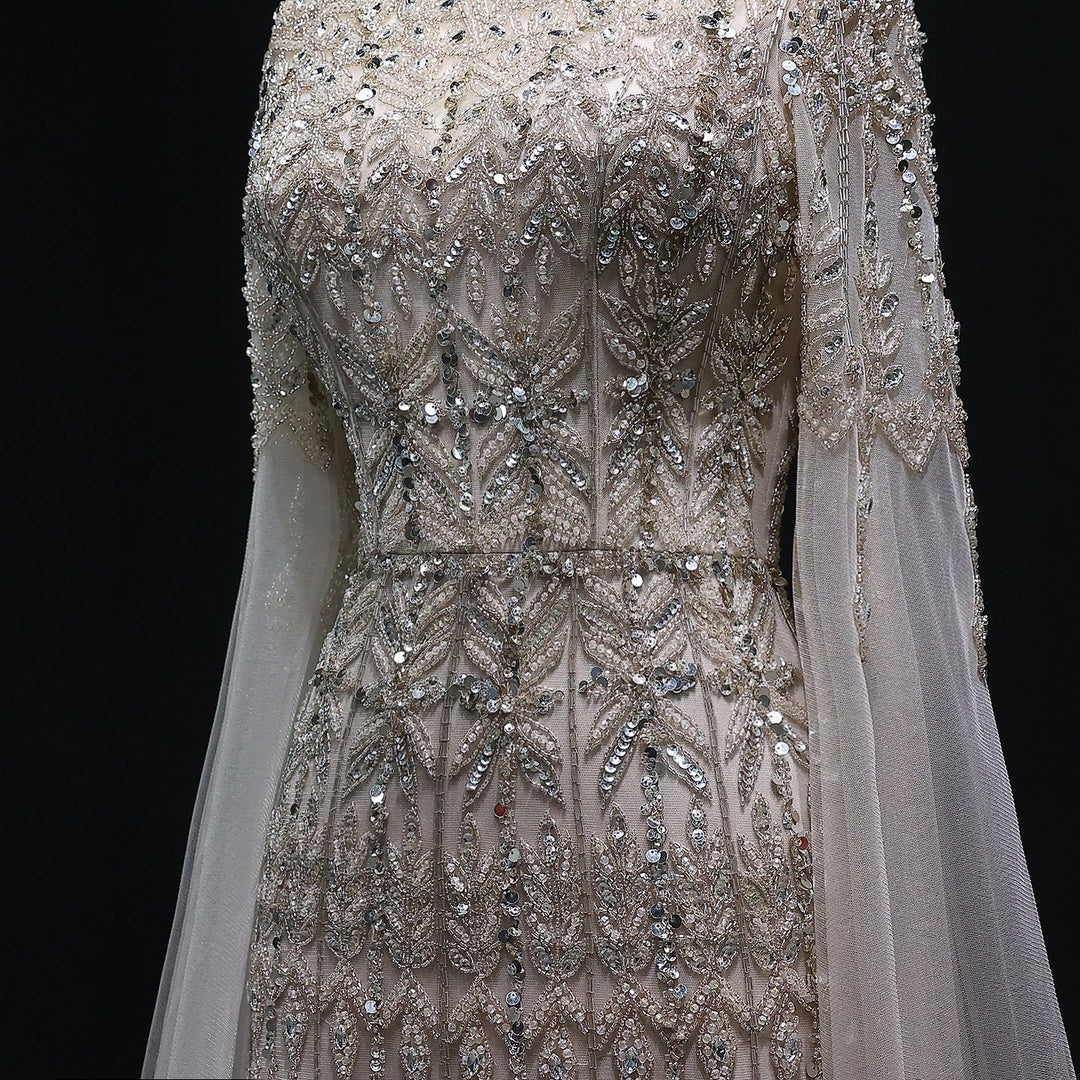 Dubai Caramel Mermaid Evening Dresses with Cape Sleeves SS044
