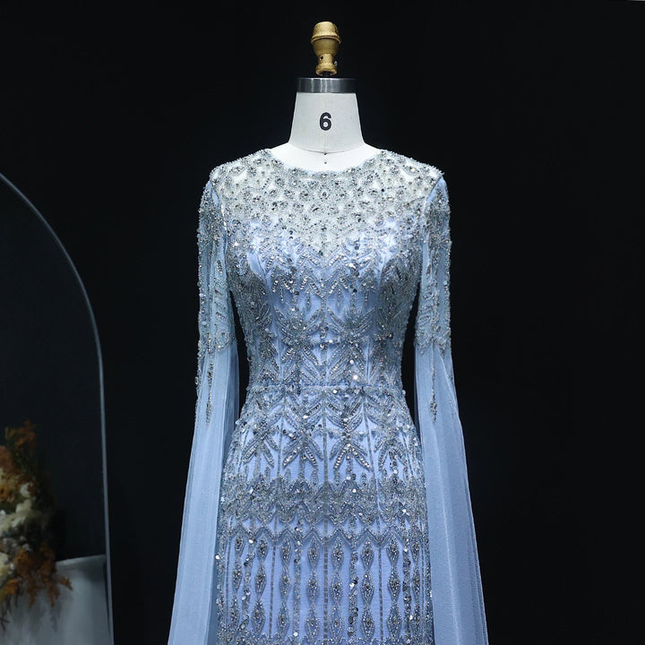 Dubai Caramel Mermaid Evening Dresses with Cape Sleeves SS044