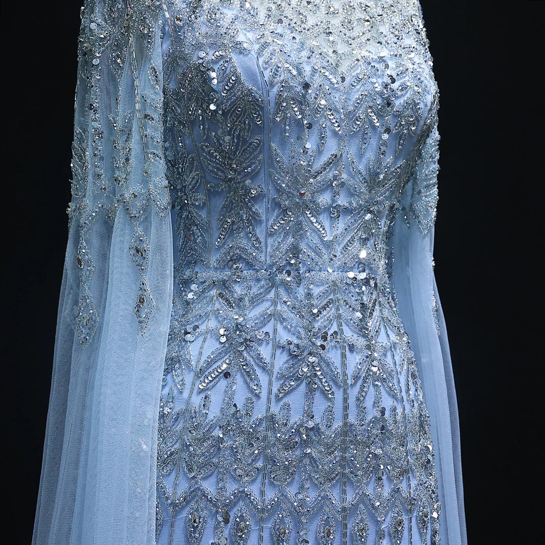 Dubai Caramel Mermaid Evening Dresses with Cape Sleeves SS044