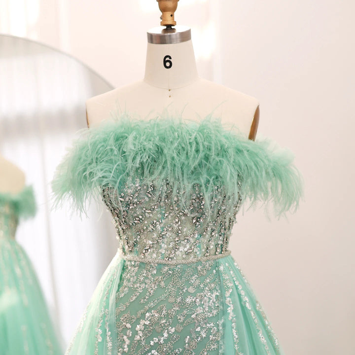 Dubai Feathers Lilac Evening Dress with Overskirt SS252