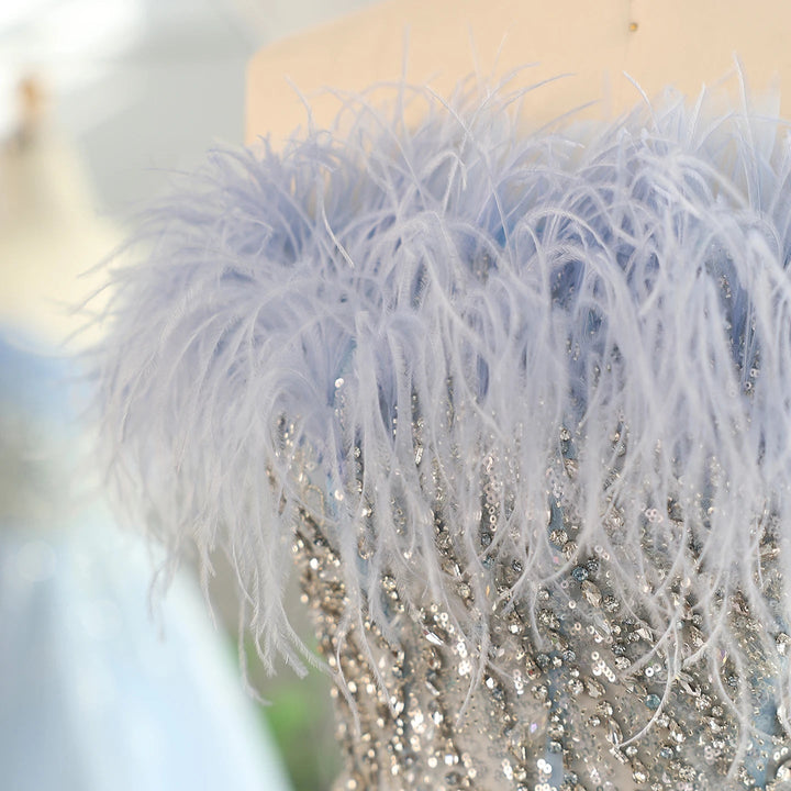 Dubai Feathers Lilac Evening Dress with Overskirt SS252