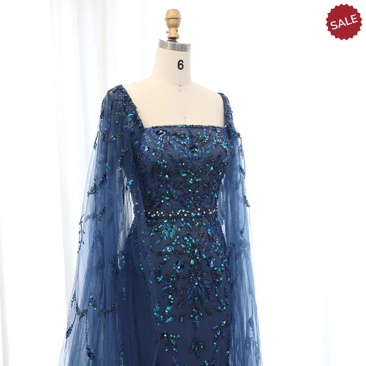 Dubai Luxury Feathers Lilac Evening Dress with Cape Sleeves SS381