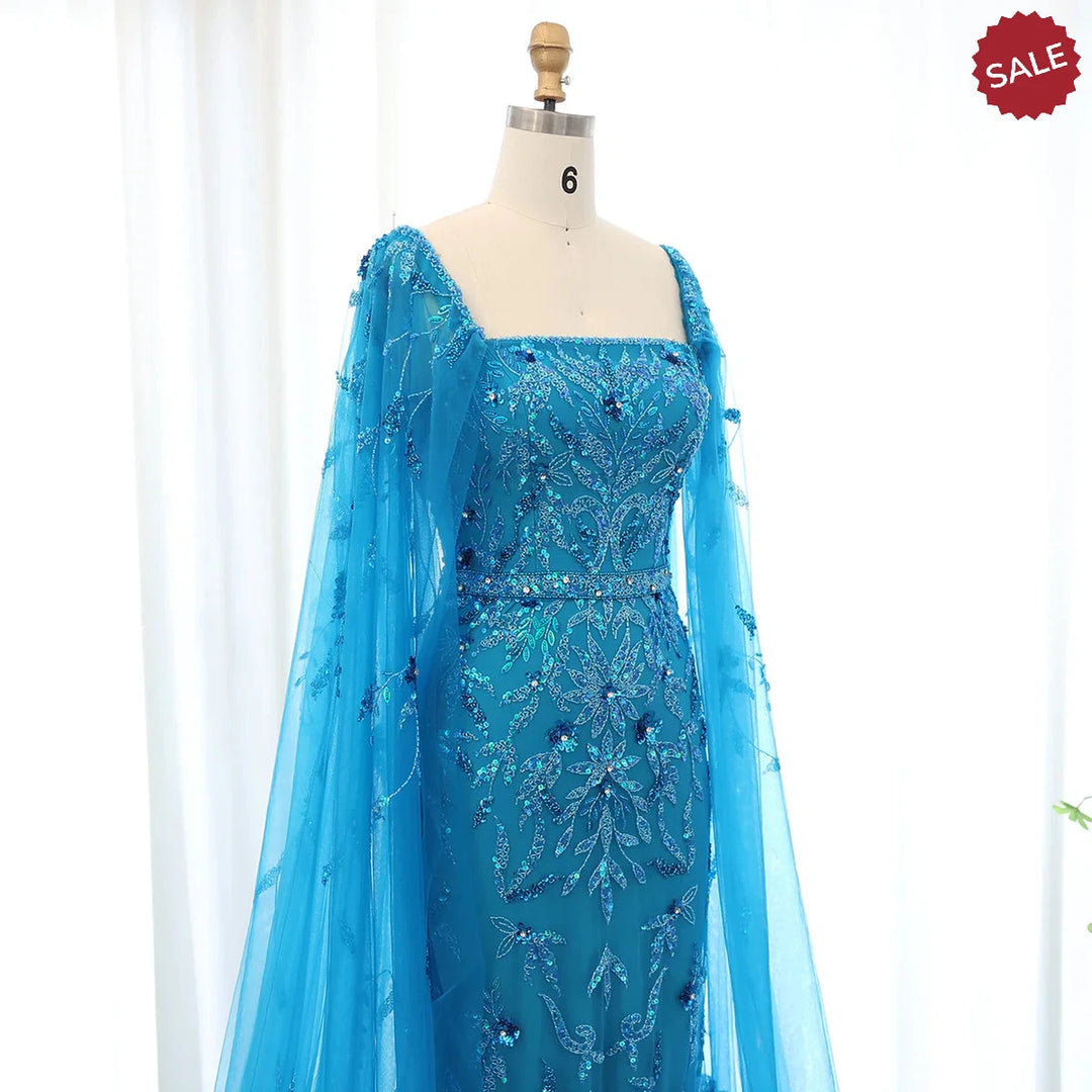 Dubai Luxury Feathers Lilac Evening Dress with Cape Sleeves SS381