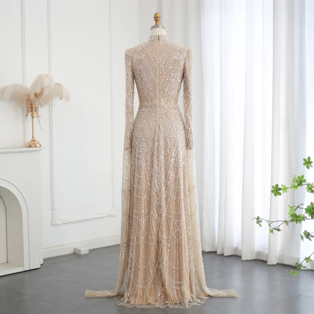 Dubai Sage Green Muslim Evening Dress High Neck Women Wedding Party SS DreamyVow Dubai Sage Green Muslim Evening Dress High Neck Women Wedding Party SS DreamyVow