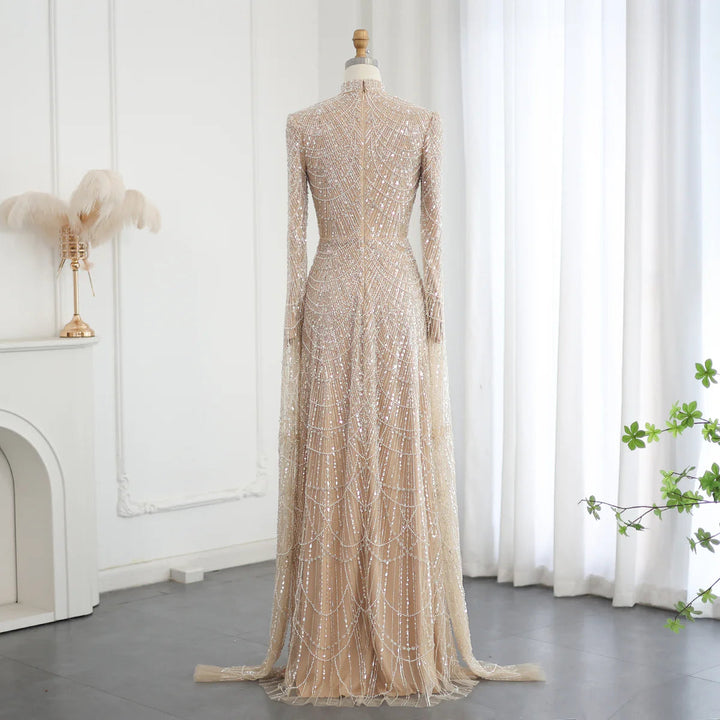 Dubai Sage Green Muslim Evening Dress High Neck Women Wedding Party SS630