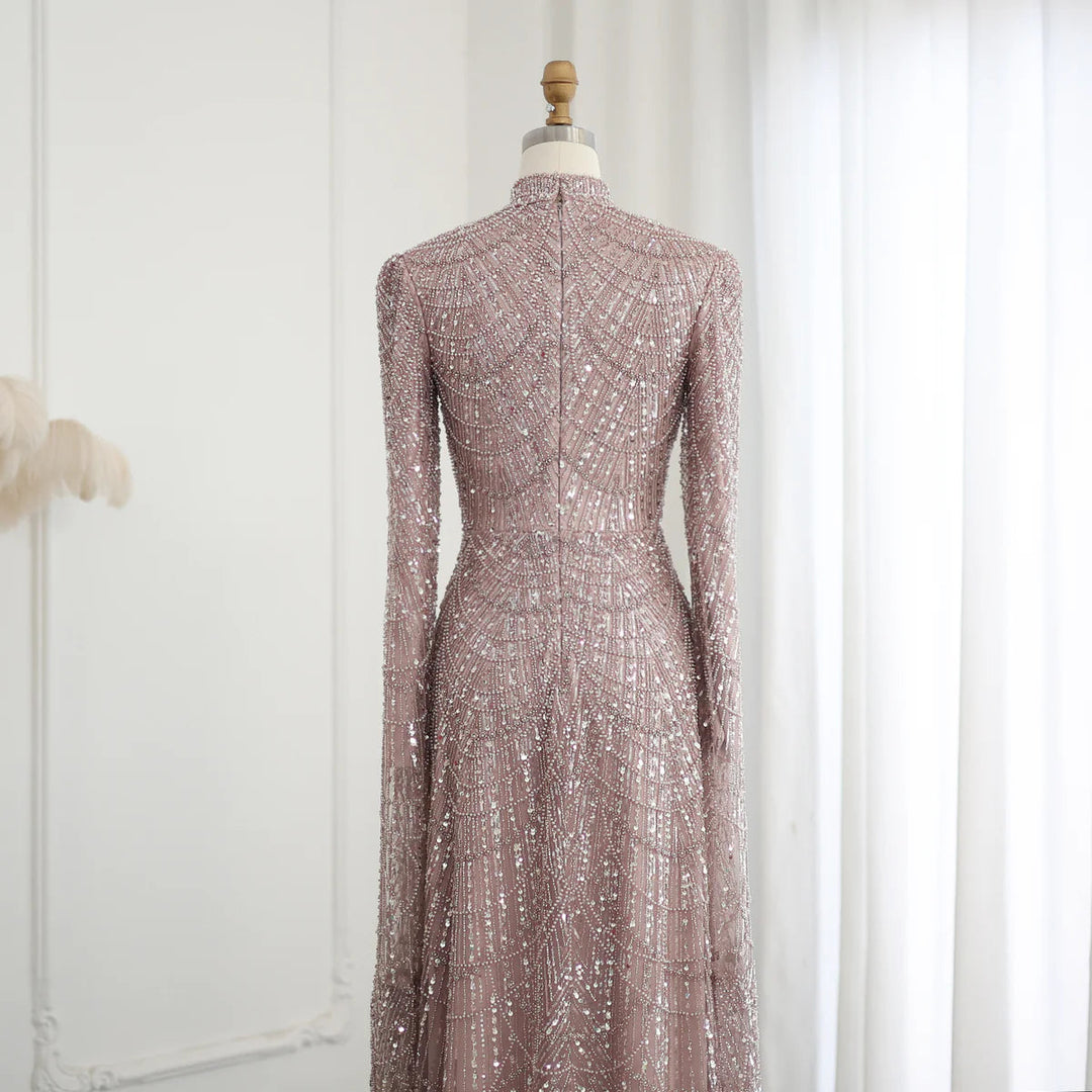 Dubai Sage Green Muslim Evening Dress High Neck Women Wedding Party SS DreamyVow Dubai Sage Green Muslim Evening Dress High Neck Women Wedding Party SS DreamyVow